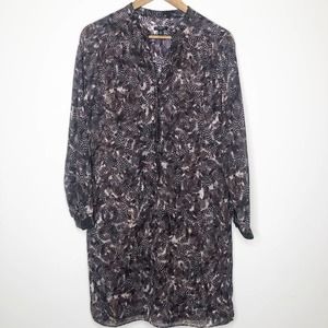 Ann Taylor Feather Print Dress, Faux Leather Trim